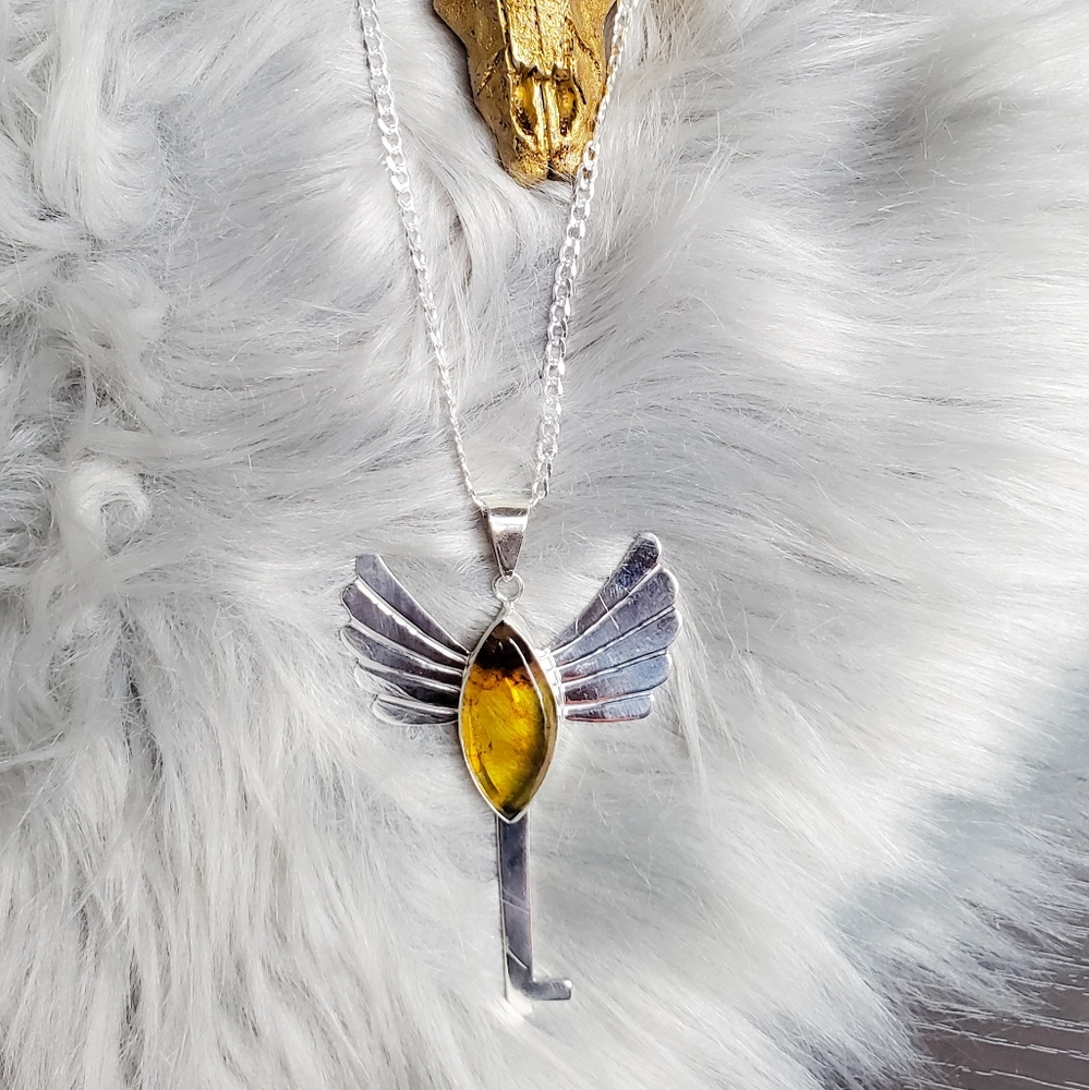 Amber and silver necklace